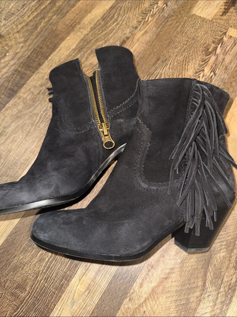 Sam Edelman size 71/2 Fringe Suede Ankle Boots - Black